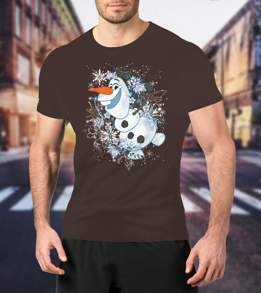 Olaf Dancing Surrounded By Snowflakes And Flowers From Disney Frozen T-Shirt