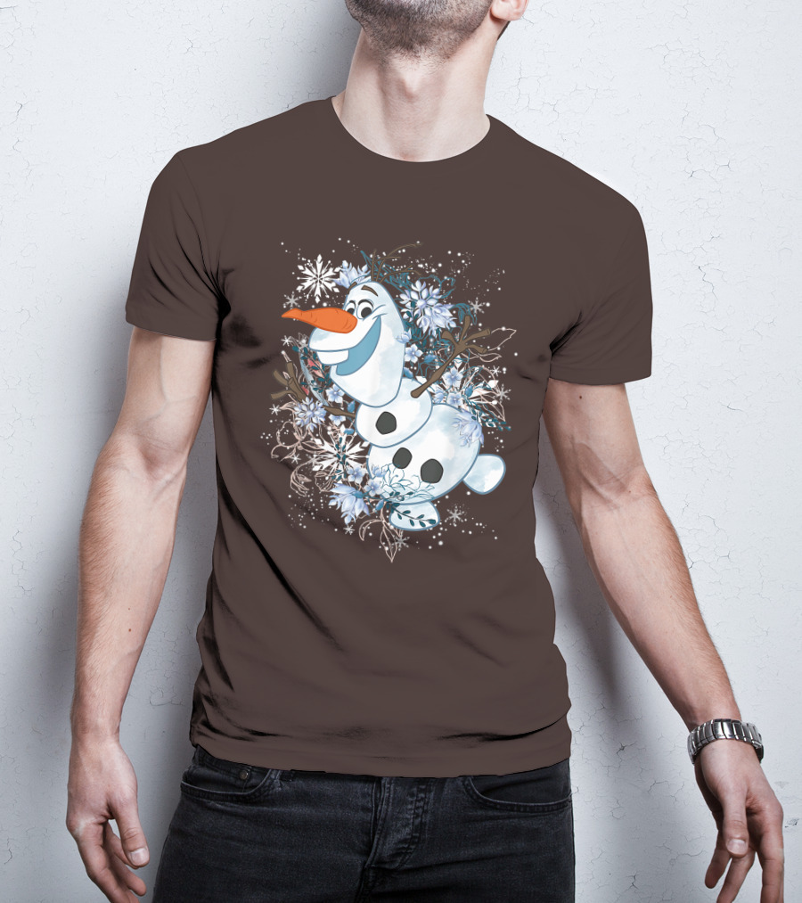 Olaf Dancing Surrounded By Snowflakes And Flowers From Disney Frozen T-Shirt