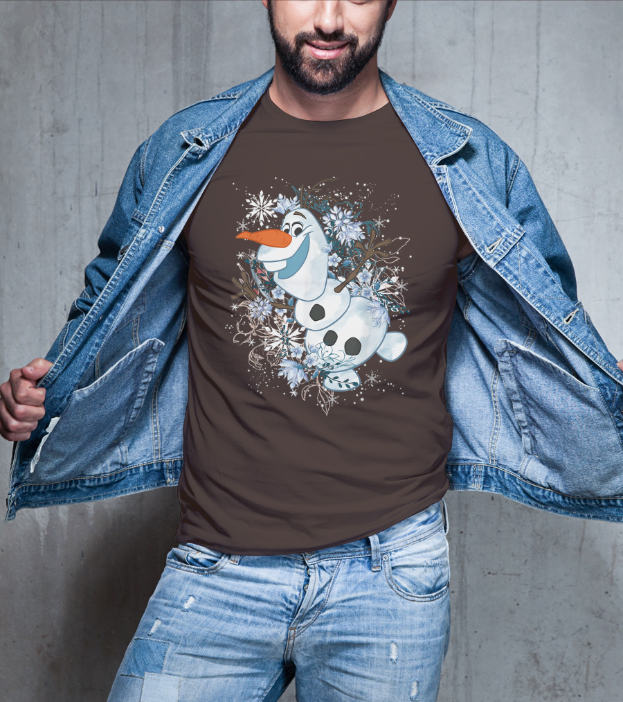 Olaf Dancing Surrounded By Snowflakes And Flowers From Disney Frozen T-Shirt