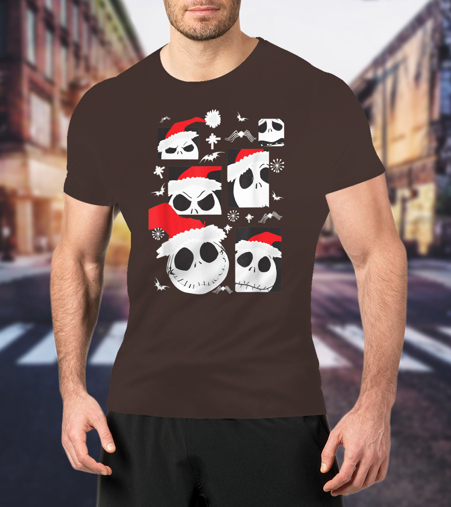 Nightmare Before Christmas Jack Skellington Faces Santa Hat Disney T-Shirt