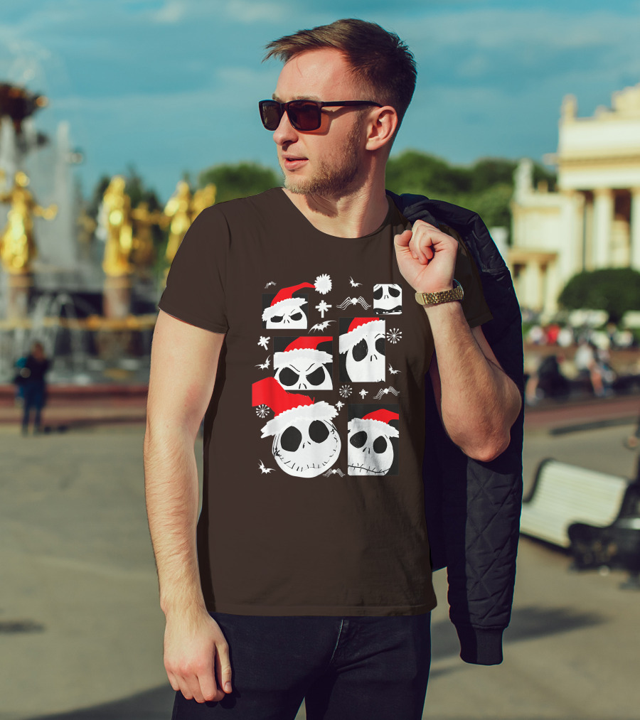 Nightmare Before Christmas Jack Skellington Faces Santa Hat Disney T-Shirt