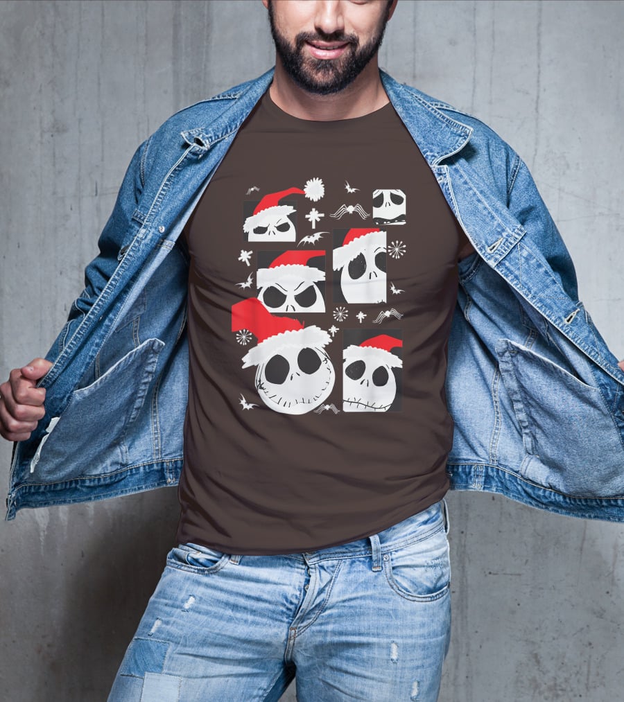 Nightmare Before Christmas Jack Skellington Faces Santa Hat Disney T-Shirt