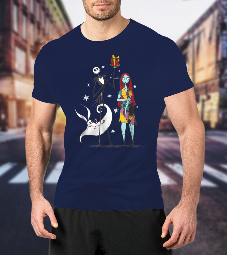 Disney The Nightmare Before Christmas Jack Skellington And Sally With Zero T-Shirt