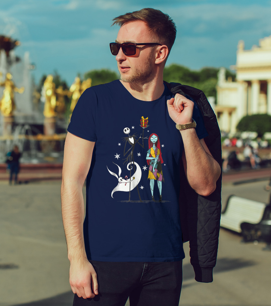 Disney The Nightmare Before Christmas Jack Skellington And Sally With Zero T-Shirt