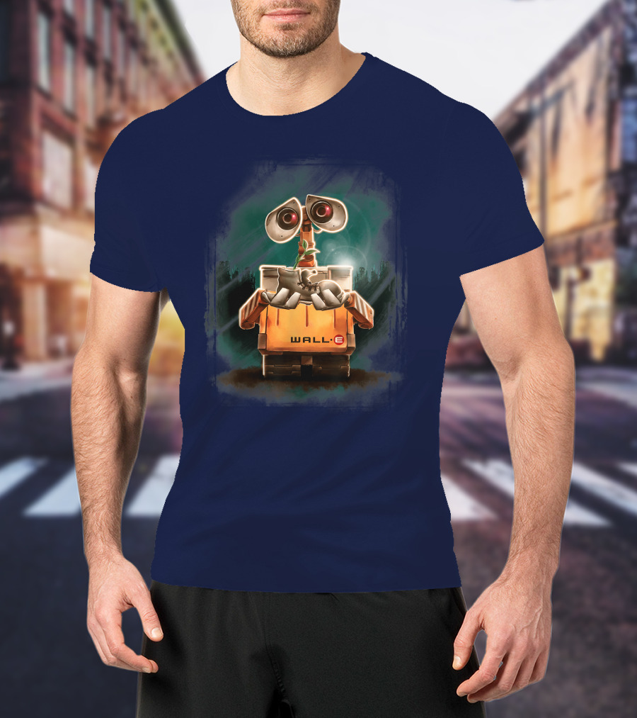 Wall E Holding Plant In Shoe On Starry Night Background Disney Pixar T-Shirt