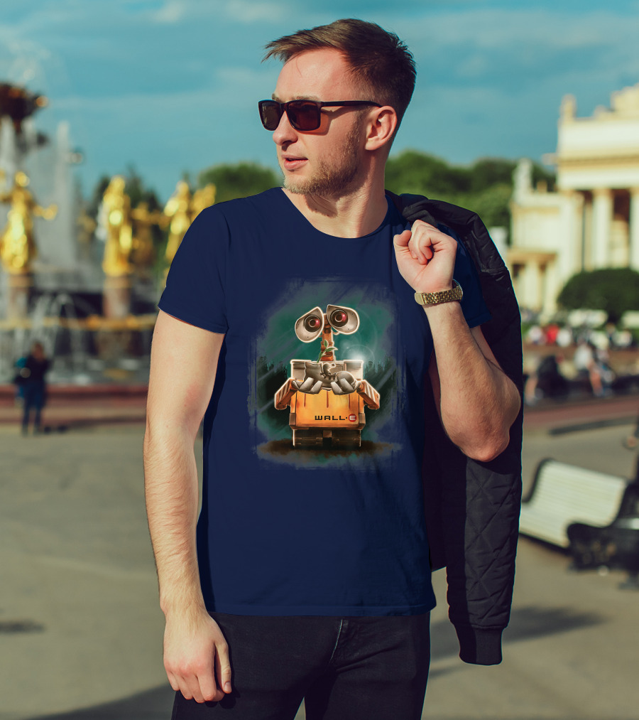 Wall E Holding Plant In Shoe On Starry Night Background Disney Pixar T-Shirt