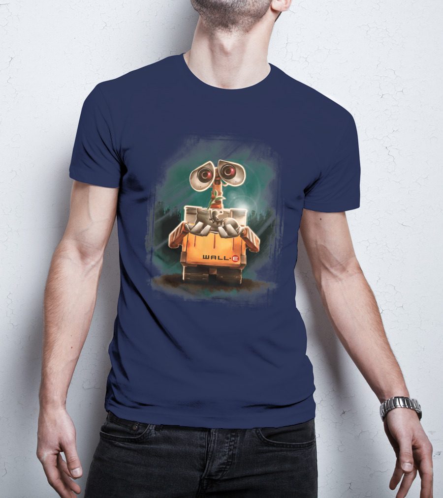 Wall E Holding Plant In Shoe On Starry Night Background Disney Pixar T-Shirt