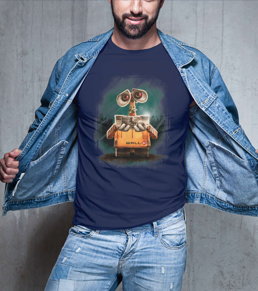 Wall E Holding Plant In Shoe On Starry Night Background Disney Pixar T-Shirt