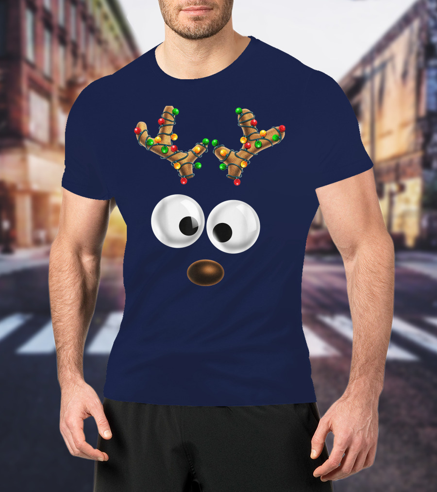 Colorful Lights Reindeer Face Christmas Matching Family T-Shirt
