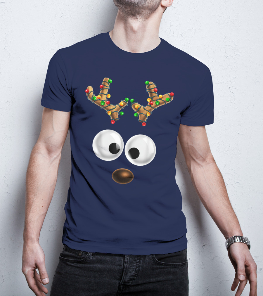 Colorful Lights Reindeer Face Christmas Matching Family T-Shirt