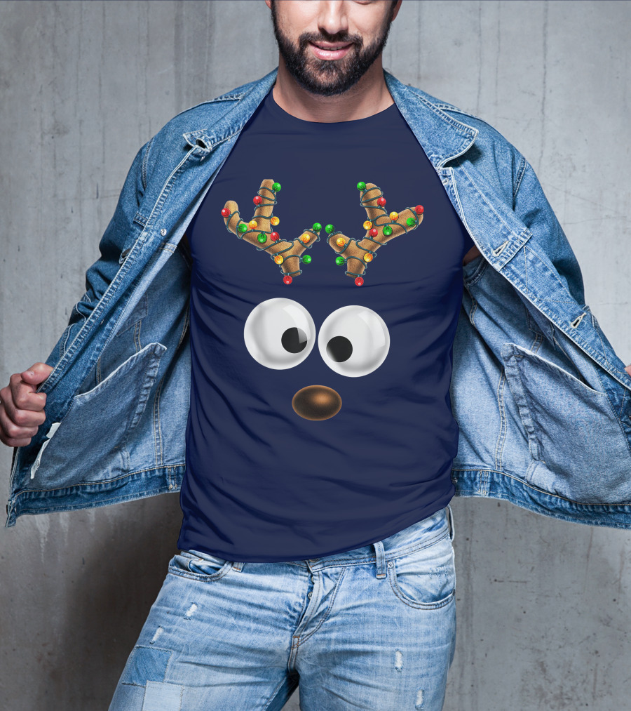 Colorful Lights Reindeer Face Christmas Matching Family T-Shirt