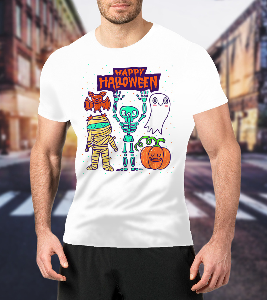 Happy Halloween Skeleton Ghost Pumpkin Mummy Bat T-Shirt