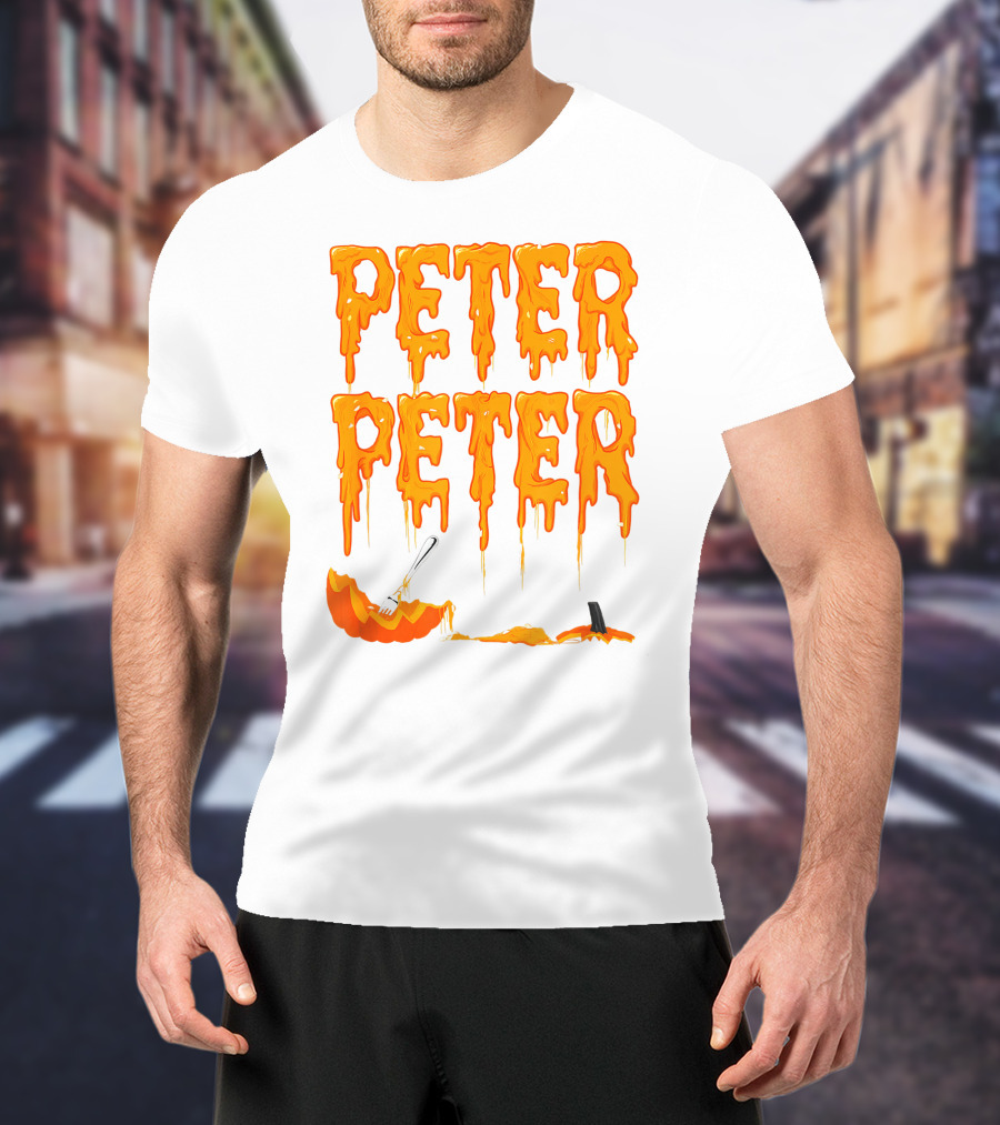 Peter Peter Pumpkin Eater Dripping Orange Text With Fork In Pumpkin T-Shirt