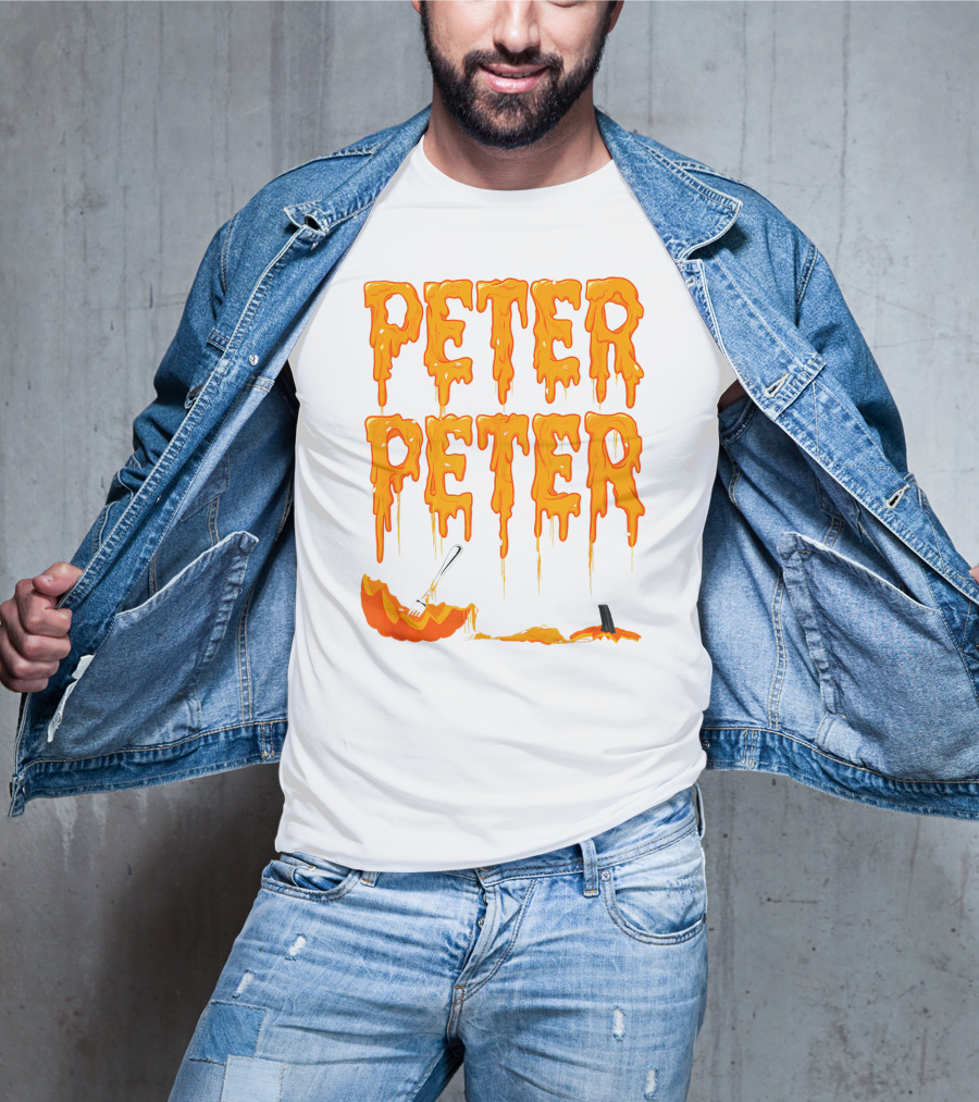 Peter Peter Pumpkin Eater Dripping Orange Text With Fork In Pumpkin T-Shirt