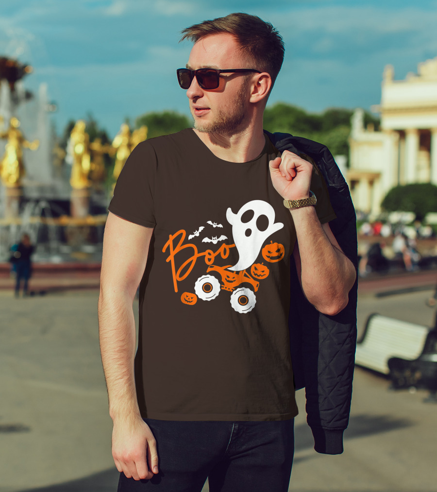 Boo Ghost Monster Truck Halloween Pumpkin Bats T-Shirt