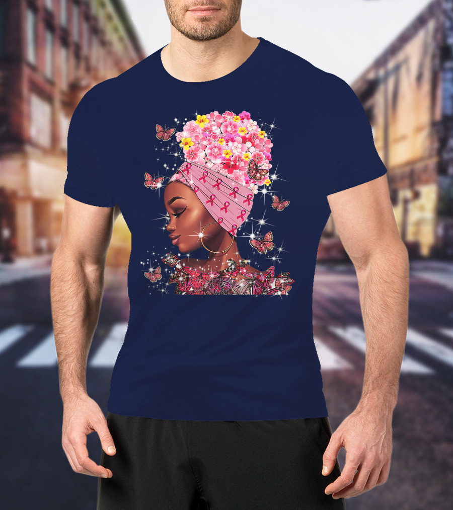 In October We Wear Pink Black Flowers Butterflies Ribbons T-Shirt