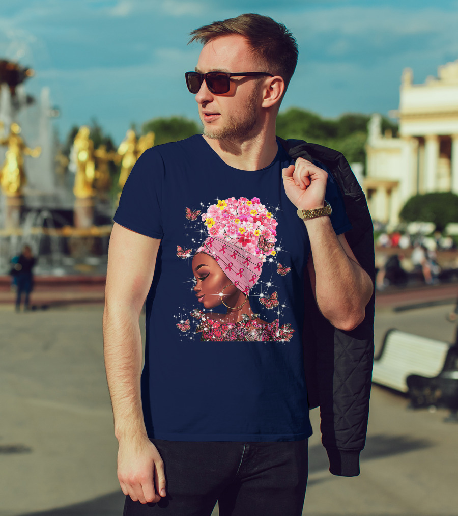 In October We Wear Pink Black Flowers Butterflies Ribbons T-Shirt