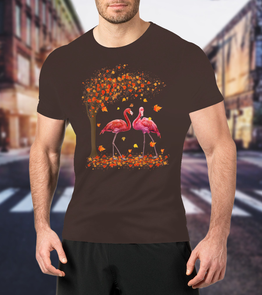It's Fall Y'all Flamingo Autumn Leaves And Pink Flamingos T-Shirt