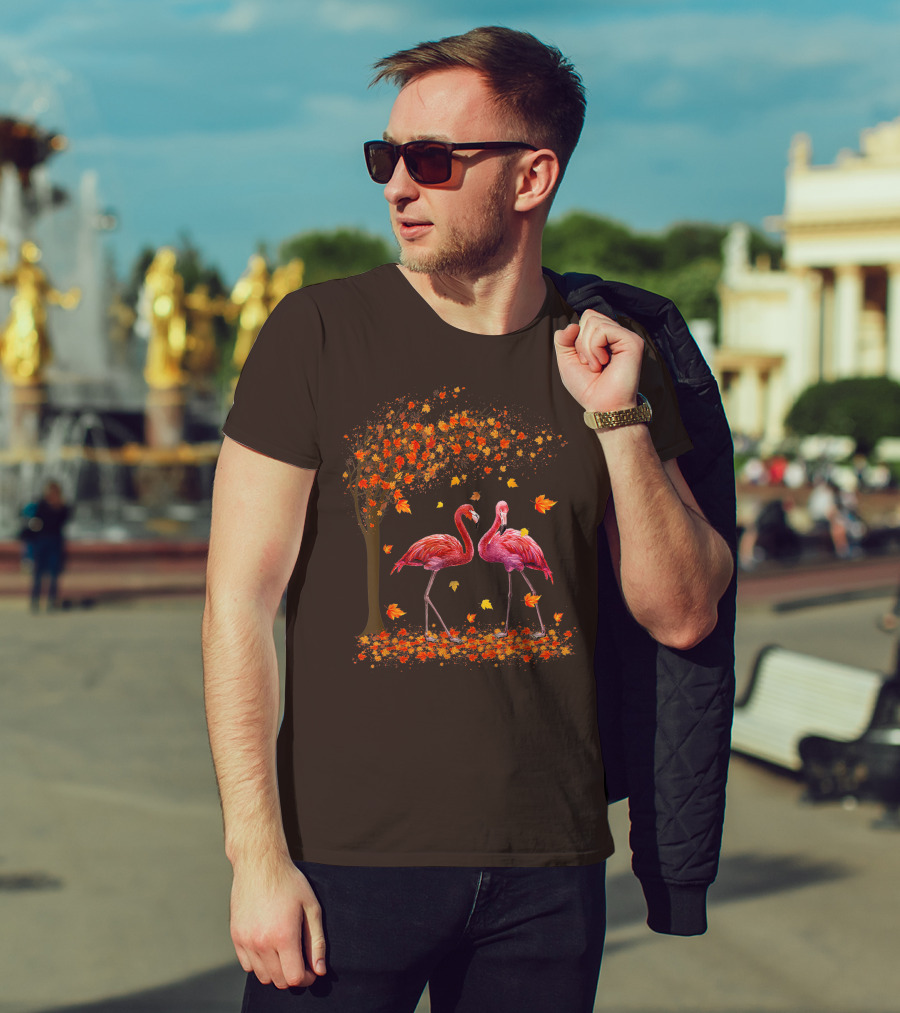 It's Fall Y'all Flamingo Autumn Leaves And Pink Flamingos T-Shirt