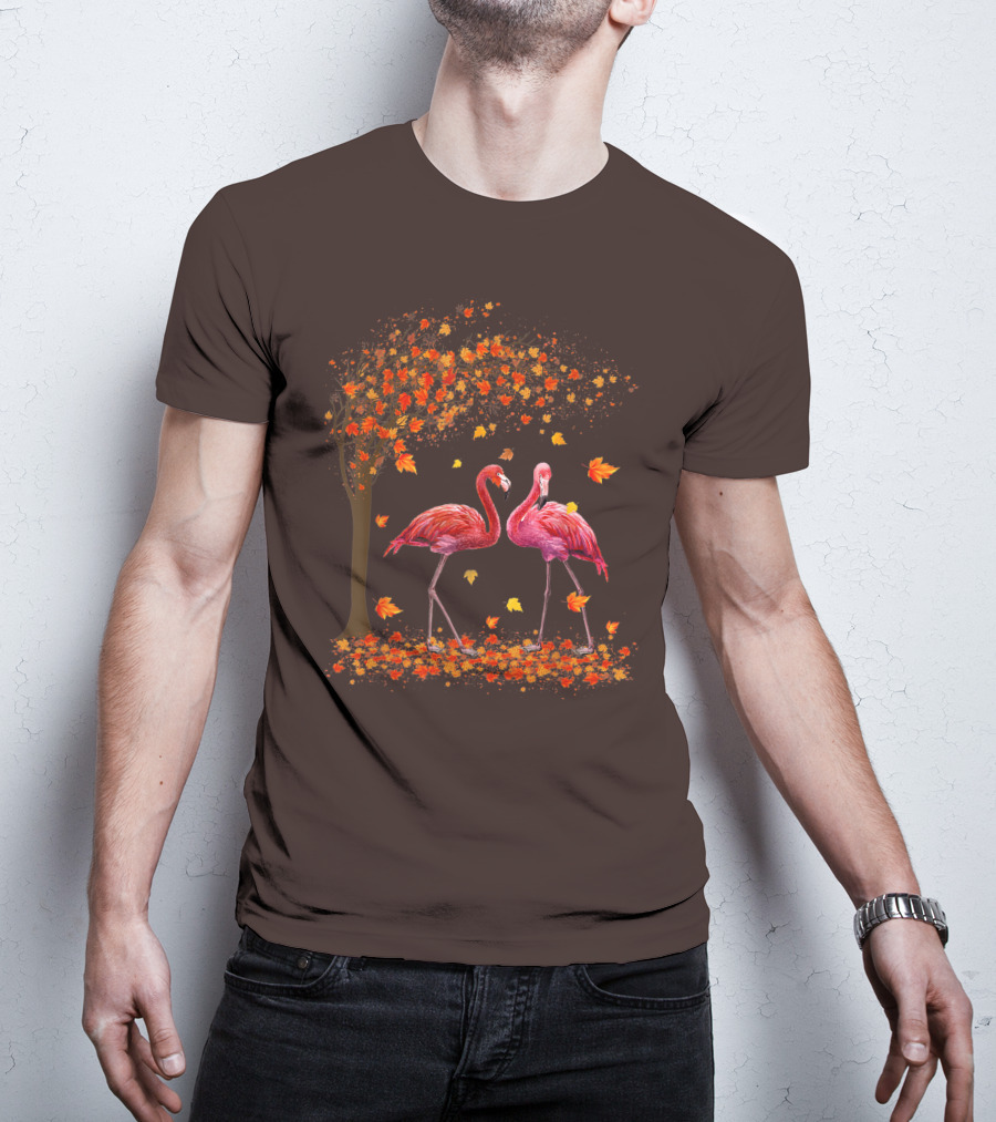 It's Fall Y'all Flamingo Autumn Leaves And Pink Flamingos T-Shirt