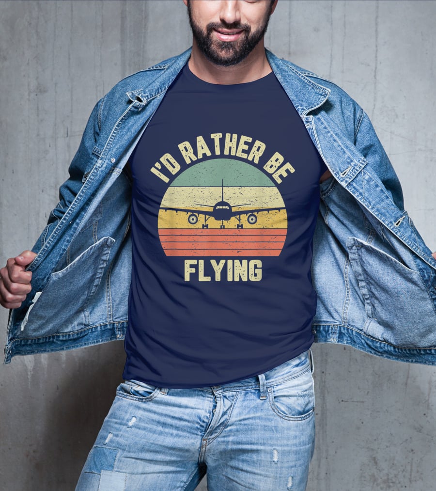 I'd Rather Be Flying Airplane Vintage Sunset Pilot Humor T-Shirt