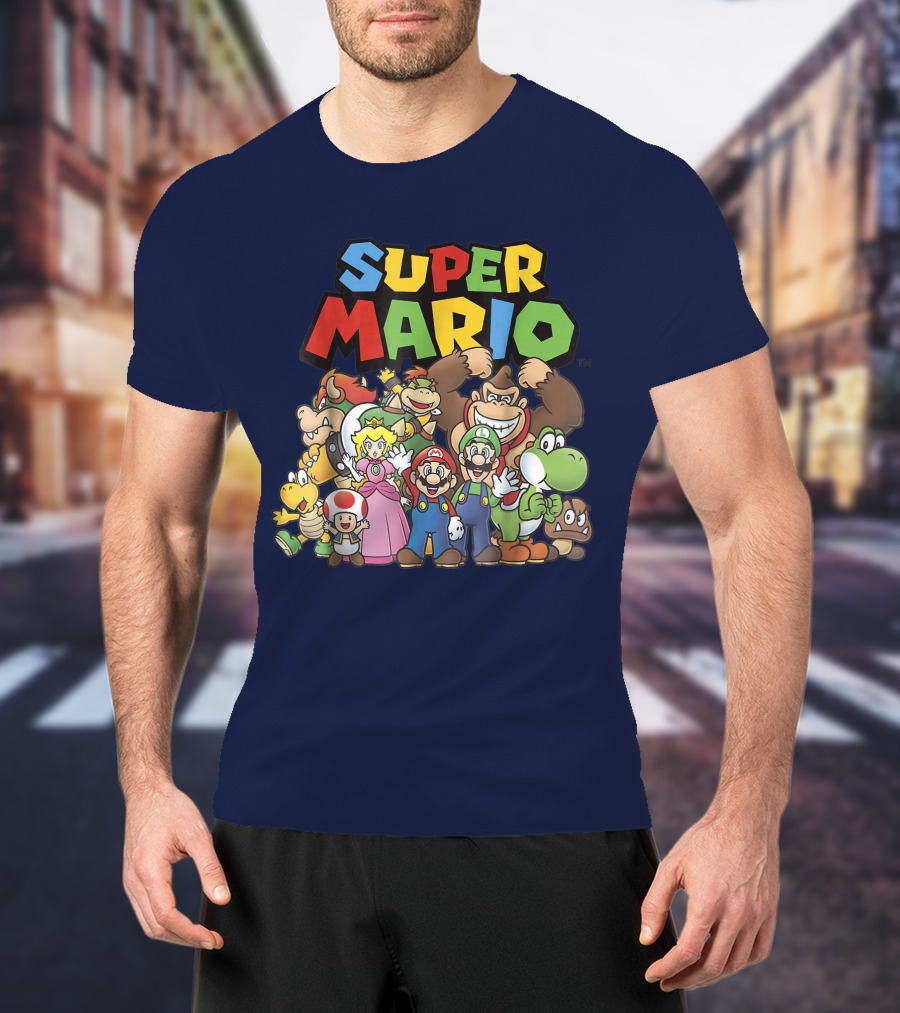 Super Mario Funny Full Cast Group Characters Bowser Donkey Kong Yoshi Luigi Princess Peach Toad T-Shirt