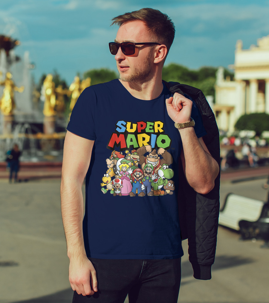 Super Mario Funny Full Cast Group Characters Bowser Donkey Kong Yoshi Luigi Princess Peach Toad T-Shirt