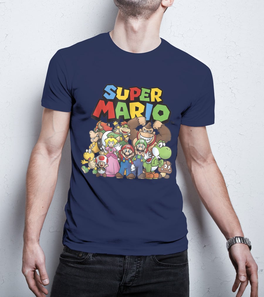 Super Mario Funny Full Cast Group Characters Bowser Donkey Kong Yoshi Luigi Princess Peach Toad T-Shirt