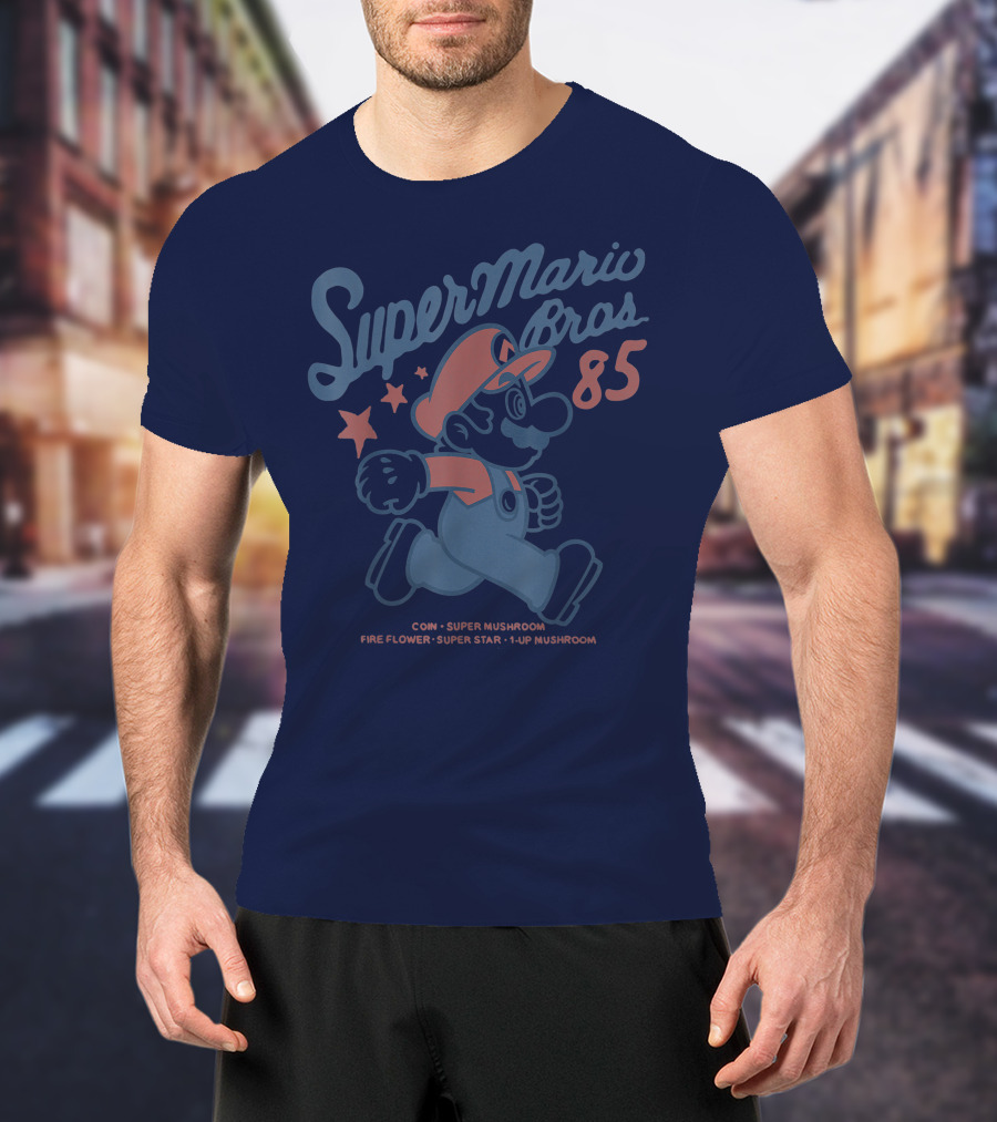 Super Mario Bros 85 Coin Super Mushroom Fire Flower Super Star 1-Up Mushroom T-Shirt