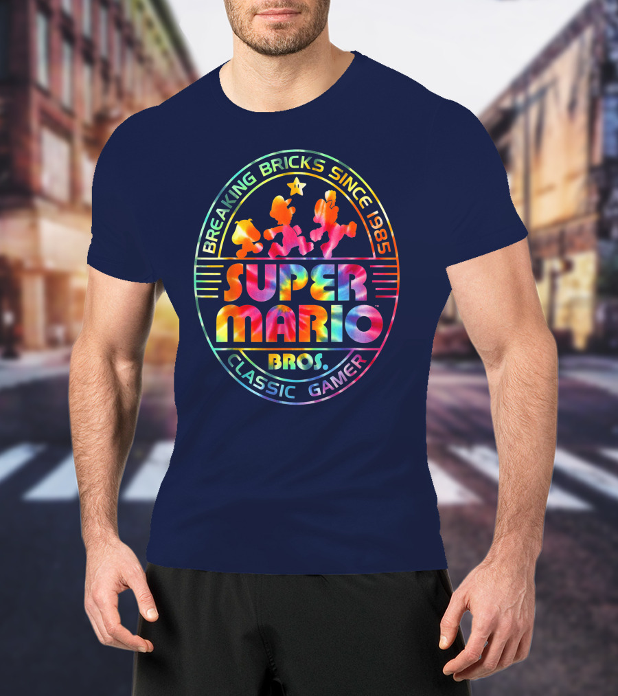 Breaking Bricks Since 1985 Super Mario Bros Classic Gamer Tie Dye T-Shirt