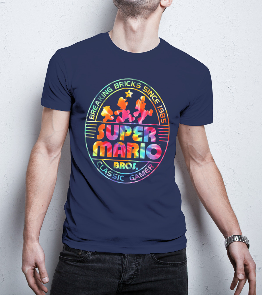 Breaking Bricks Since 1985 Super Mario Bros Classic Gamer Tie Dye T-Shirt
