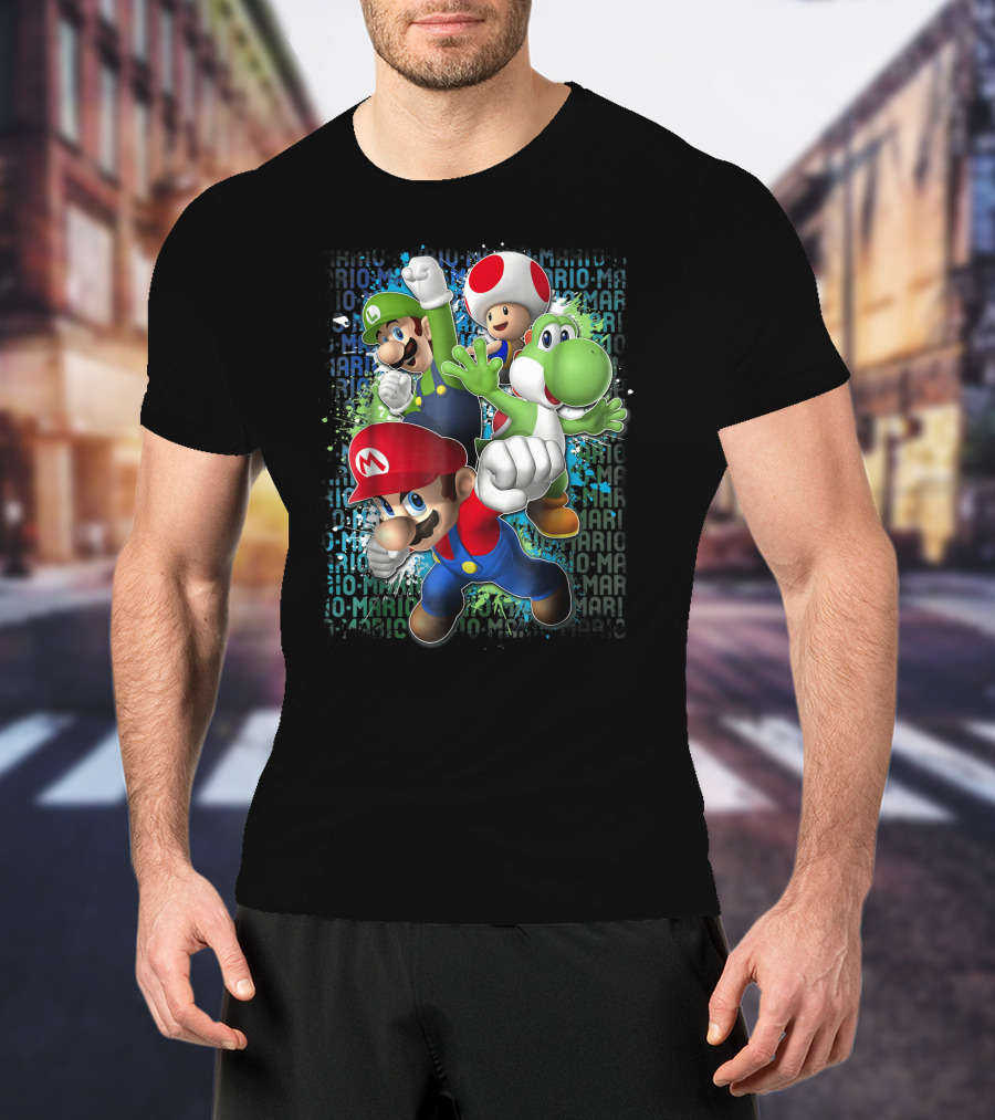 Super Mario Luigi Toad Yoshi Paint Splatter Action T-Shirt