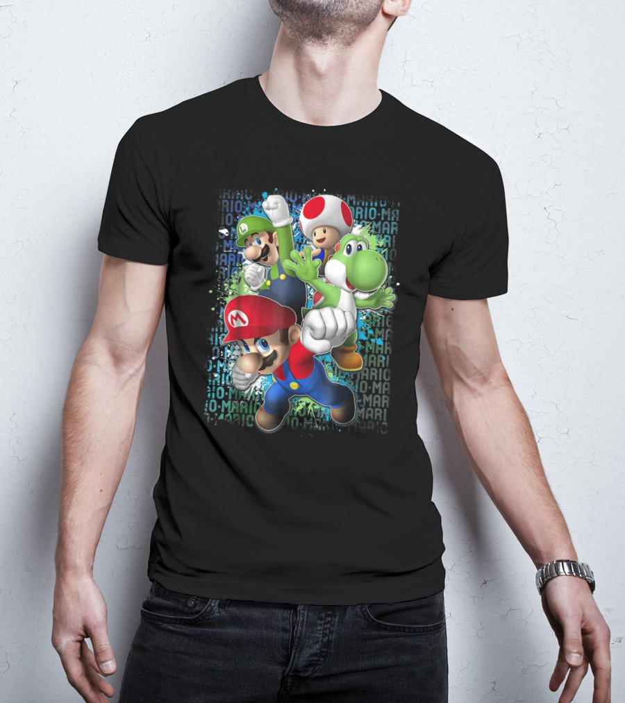 Super Mario Luigi Toad Yoshi Paint Splatter Action T-Shirt