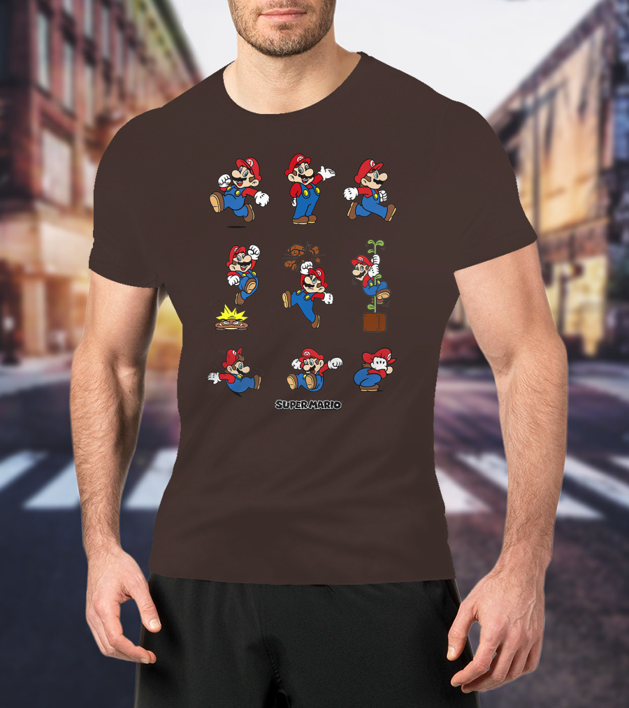 Super Mario All The Moves Funny Action Series T-Shirt