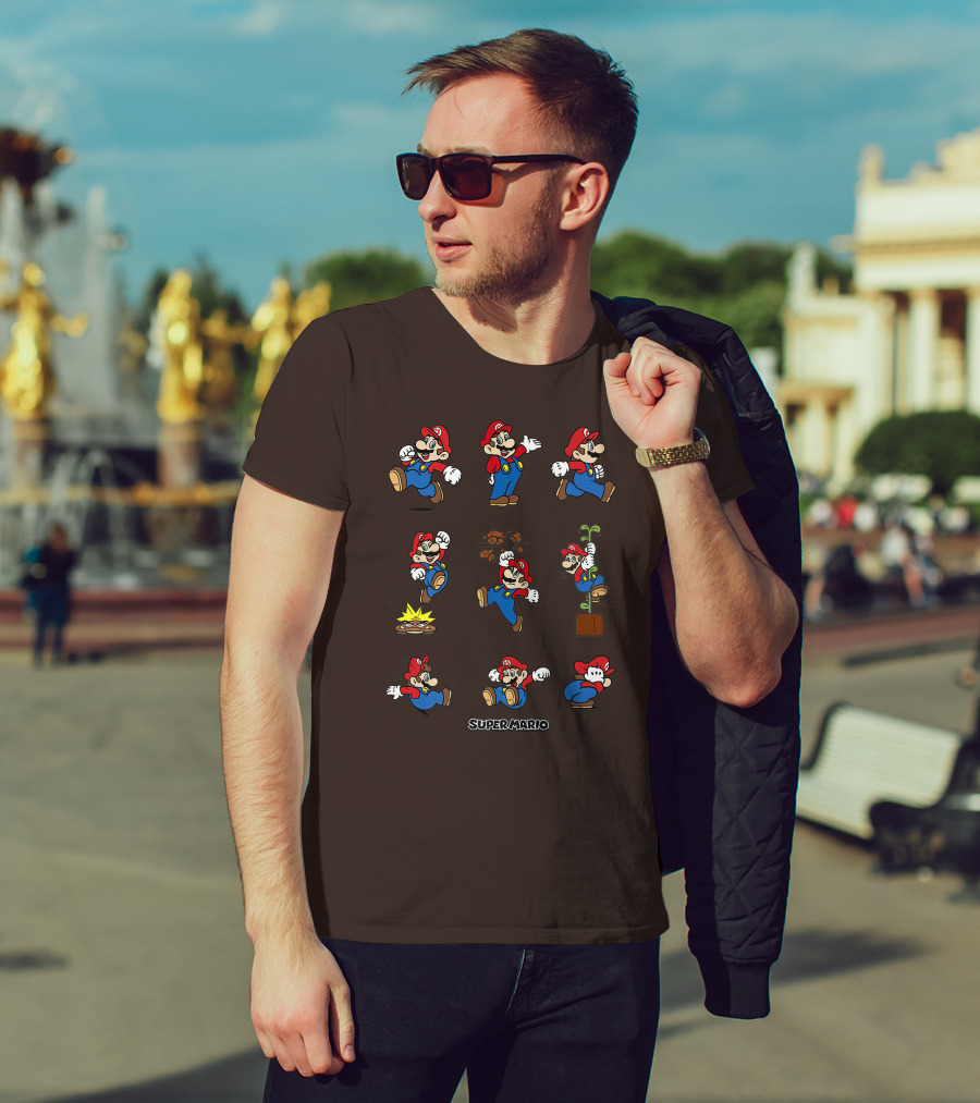 Super Mario All The Moves Funny Action Series T-Shirt