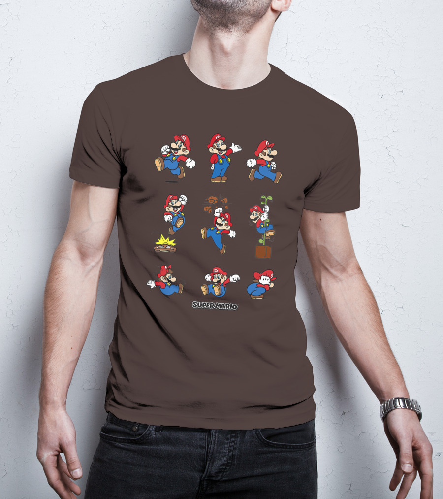 Super Mario All The Moves Funny Action Series T-Shirt