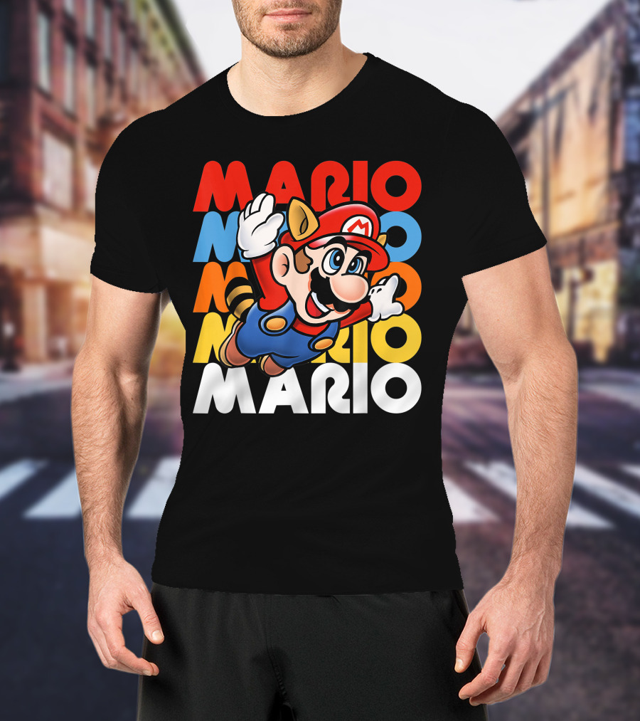 Funny Super Mario Retro Raccoon Flying Mario Repeat T-Shirt