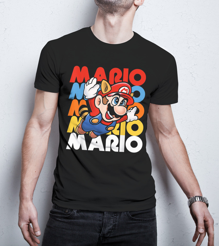 Funny Super Mario Retro Raccoon Flying Mario Repeat T-Shirt