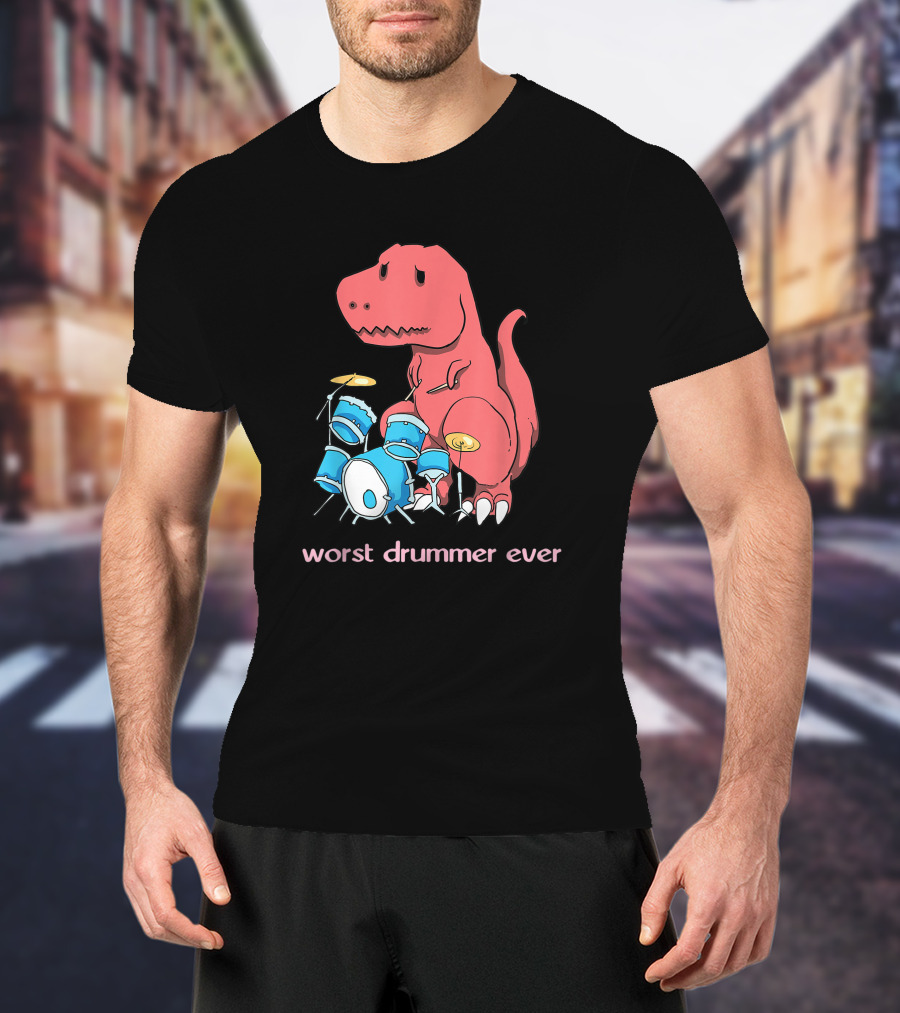 Worst Drummer Ever Dinosaur Rex Playing Drums T-Shirt