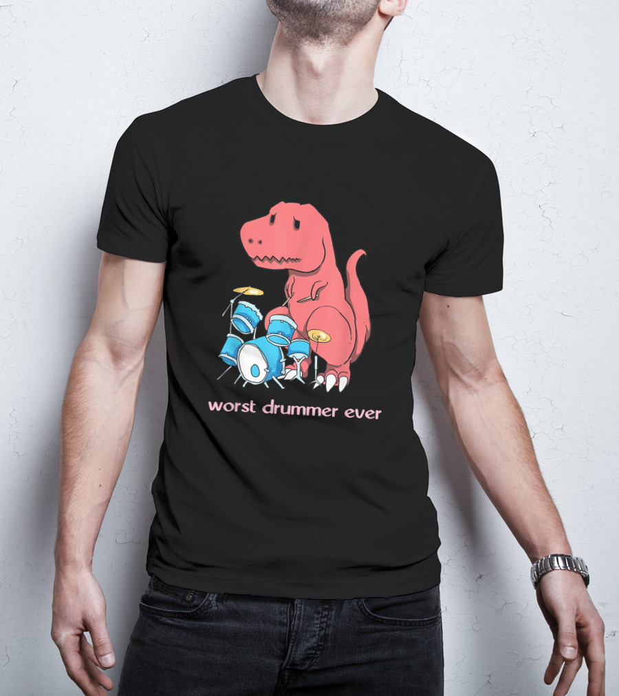 Worst Drummer Ever Dinosaur Rex Playing Drums T-Shirt