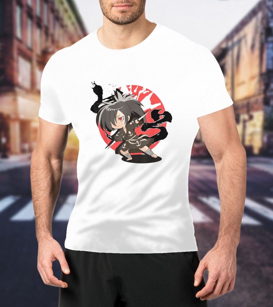 Dororo Hyakkimaru Chibi Samurai Red Sunburst Anime T-Shirt