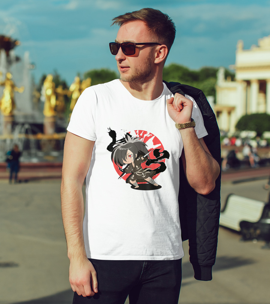 Dororo Hyakkimaru Chibi Samurai Red Sunburst Anime T-Shirt