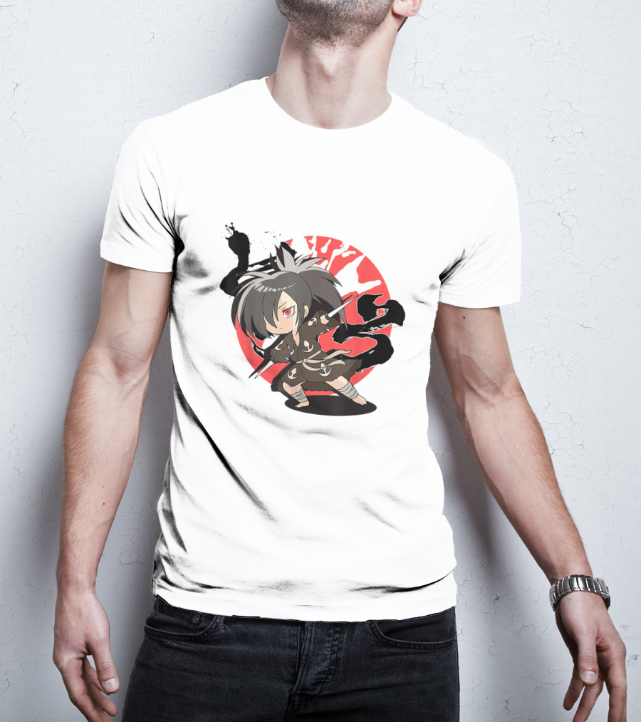Dororo Hyakkimaru Chibi Samurai Red Sunburst Anime T-Shirt