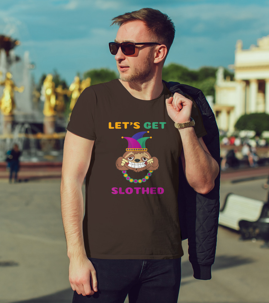 Let's Get Slothed Funny Sloth Mardi Gras Jester Beads T-Shirt