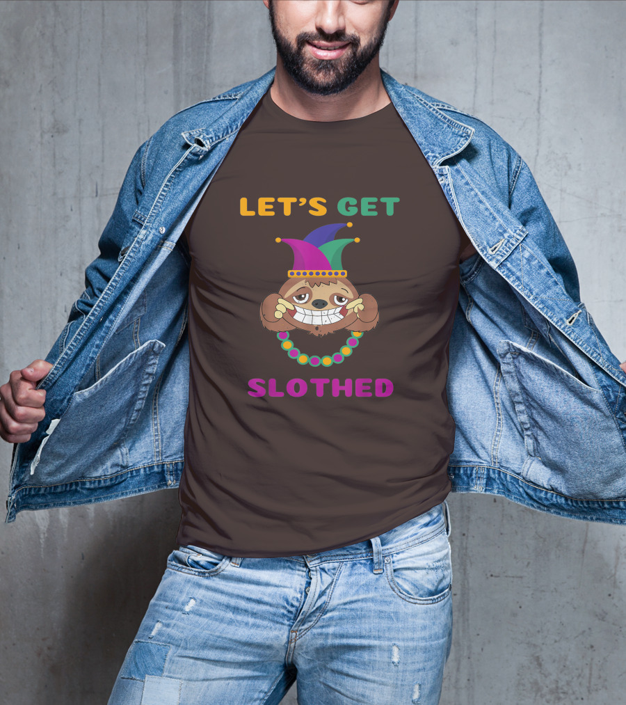 Let's Get Slothed Funny Sloth Mardi Gras Jester Beads T-Shirt