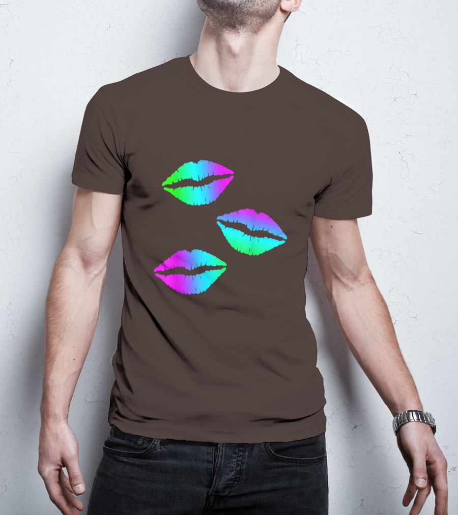 Funky Bright Neon Colours 80s Lipstick Rainbow Kiss Prints T-Shirt