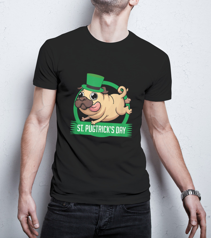 St. Pugtrick's Day Funny Dog With Green Hat T-Shirt