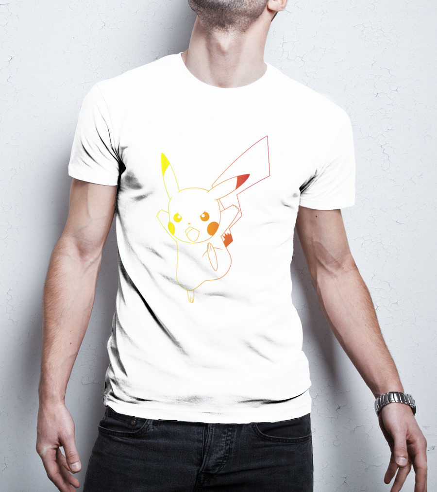 Pikachu Ombre Neon Silhouette Pokémon Jumping Animation T-Shirt