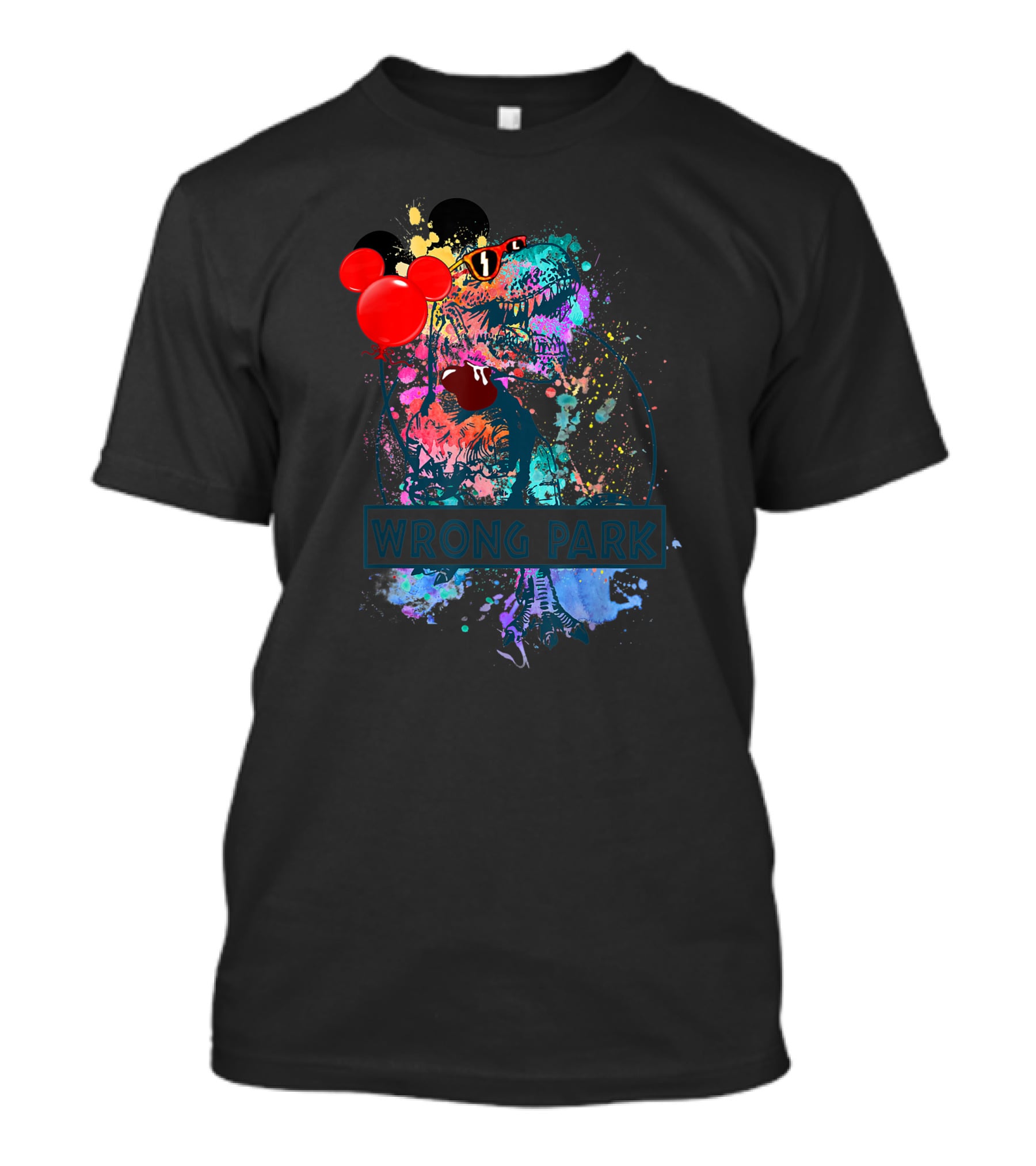 Wrong Park Dinosaur Rex With Balloon And Mouse Ears T-Shirt