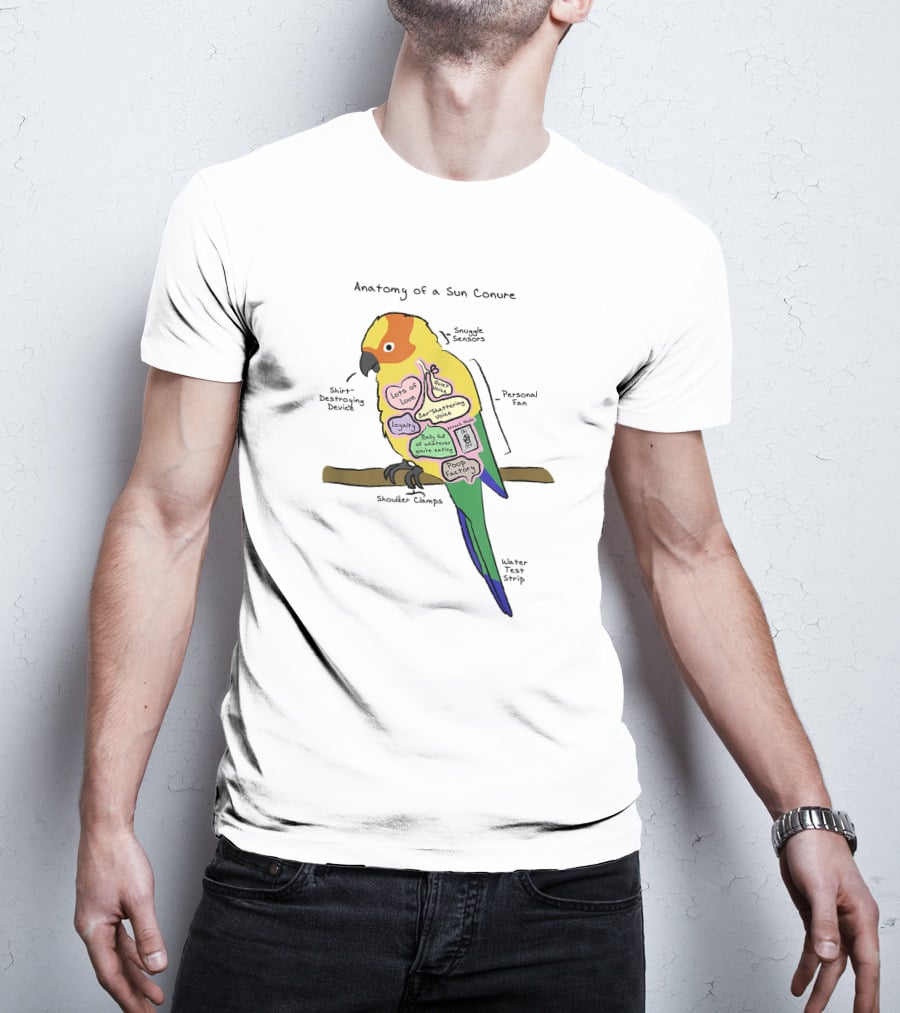 Anatomy Of A Sun Conure Parrot Snuggle Sensors Shirt Destroying Device Funny Parrot T-Shirt